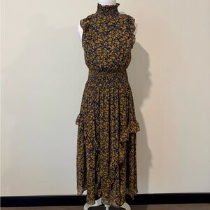Lulus Mustard Floral Mock Neck Midi Dress 🌼